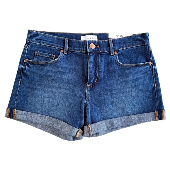LOFT Pants - LOFT Womens Dark Wash Cuffed Denim Shorts Size 2 26 New With Tags 497001